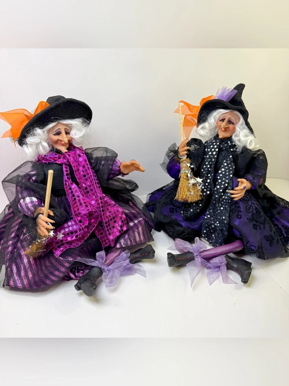 Vintage Sister Witches Pair 12” Shelf Sitters Halloween Mantel Decor READ